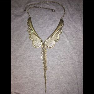 Large dark antique gold butterfly necklace